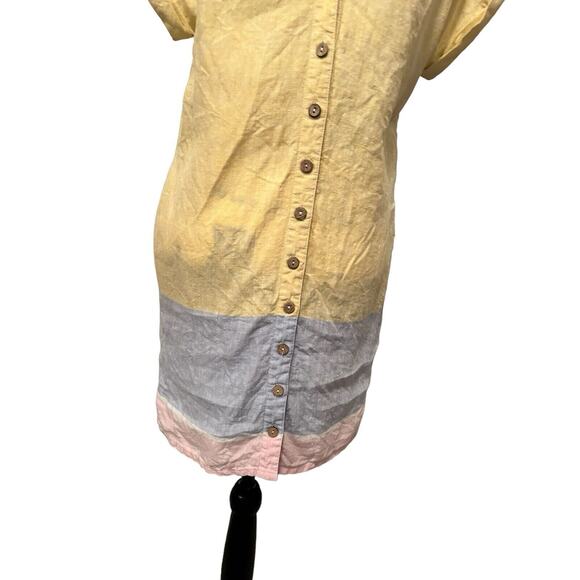 C&C California Yellow Blue Pink 100% linen Knee Length dress. Size M‎ - Picture 5 of 11